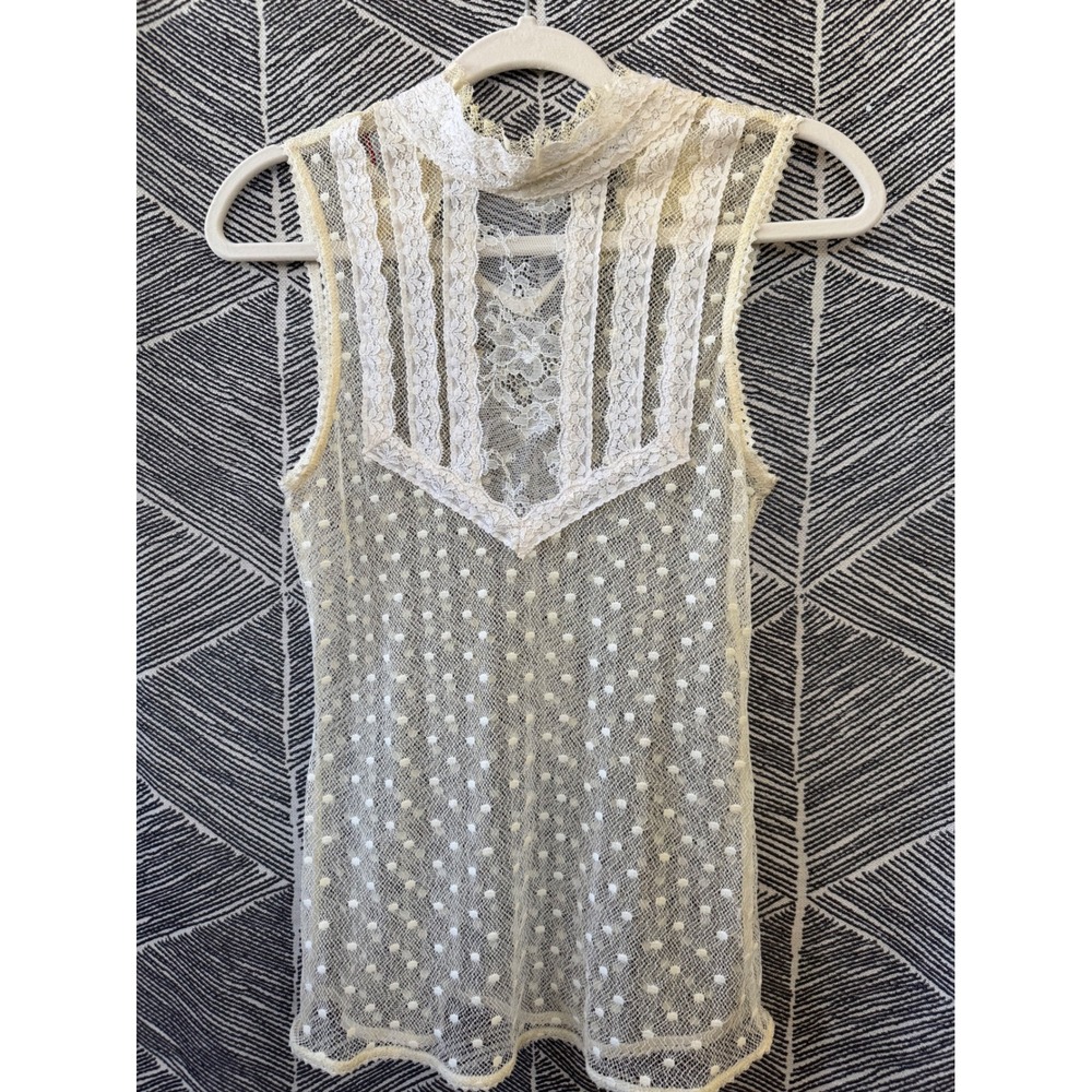 Review‎ Australia Lace Polka Dot High Neck Sleeveless Tank Top Size 10